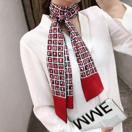 Scarves 160cm 20cm Double-deck Scarf Women Plaid Handkerchief Head Silk Wraps Neckerchief For Ladies