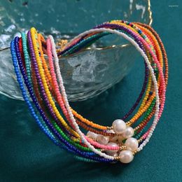 Choker Colourful Seed Beads Chain Tiny Necklace For Women Big Baroque Charm Natural Pearl Collar Korean Beach Boho