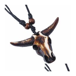 Pendant Necklaces Cow Head Art Animal Fashion Jewellery Necklace For Women Men Home Decor Gift Drop Delivery Pendants Dhptu