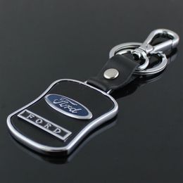 5pcs lot Leather Car Keychain Logo Key Ring Curved Shape Key Components Fashion Men's Waist Key Chain For Ford Focus 2 3 Chav304j