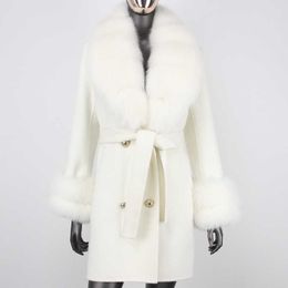 Women's Fur Faux Fur 2023 New Fashion Real Fur Coat Winter Jacket Women Natural Fur Collar Two Layers Cuffs Cashmere Blends Wool Warm Outerwear HKD230727