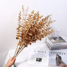 Decorative Flowers 24PC/Lot Artificial Golden Eucalyptus Oversized Stem Plastic For Autumn Home Decora Wedding Flower Arrangement Greenery