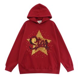 2023 Oversized Hoodie Streetwear Sweatshirt Sequins Star Graphic Harajuku Hoodie Autumn Cotton Men Hooded Pullover Hip Hop Loose