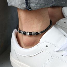 Anklets AAK019 3 Colors Fashion Jewelry Mens Womens Metal Leather Rope Anklet Bracelet Barefoot Sandal Beach Foot Chain Mujer Gift