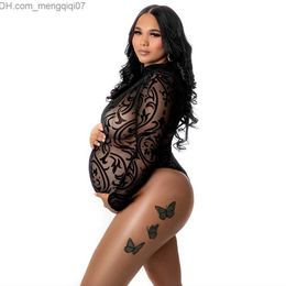 Maternity Intimates Embroidered Mesh stretch Skin-tight garment for pregnancy Photoshoot full set of high neck pregnant women Skin-tight garment Z230801