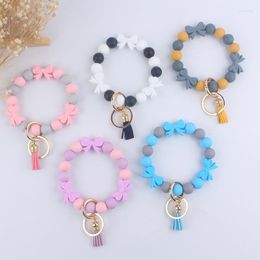 Keychains Fashion Women Girls Bracelet Wristlet Pendant Keychain Bow Tie Round Silicone Beaded Keyring For Key Bags Jewelry Accessories