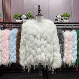 Women's Fur Faux Fur MPPM Real Fur Coat Women Winter Warm Natural Fur Coat High Quality Luxury Fashion Sequined Tassel Neck Short Fur Jacket HKD230727