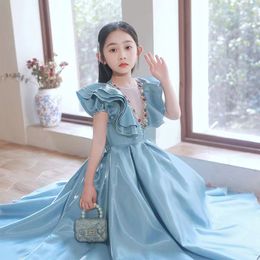 2023 diamond Flower Girl Dresses For Wedding Spaghetti Floral Appliques satin Girls Pageant Dress A Line Kids Birthday Gowns Princess Children Wed Party Dresses