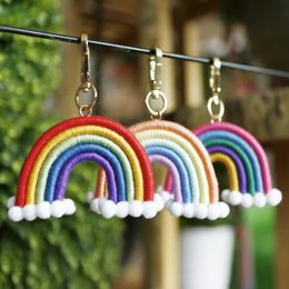 Party Favour 4 Colours Boho Rainbow Keychain Ladies Bag Decoration Keyring Hand Woven Keychains Pendant Tassel Key Chain Creative Gifts Q377