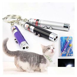 Keychains Lanyards 2 In1 Red Laser Pointer Pen Cats Toy Key Ring With White Led Light Torch Show Portable Infrared Stick Funny Tease Ot6U8