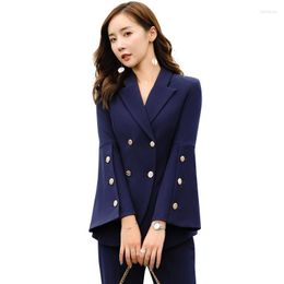 Womens Suits Fashion Ladies Navy Blue Blazer Women Jacket Long Sleeve Work Business Clothes Beautician Office Uniform Styles