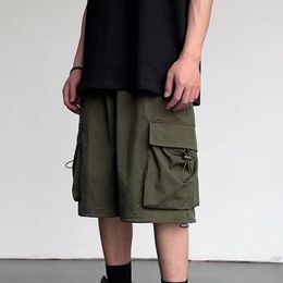 Men's Shorts Men Summer Cargo Multiple Pockets Drawstring Loose Elastic Waist Straight Solid Color Hip Hop