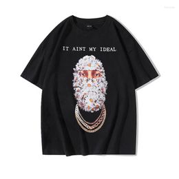 Men's T Shirts Hip Hop Tees Flower Mask Men Letter Print Casual Short Sleeve Mens Tshirts Crew Neck Oversized Cotton Streetwear Loose Top