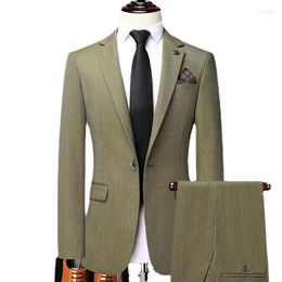 Men's Suits (Jacket Pant)2023 Slim Fit Army Green Costume Homme Men For Wedding 2 Pieces Terno Masculino Groom Tuxedo Blazer Plus Size