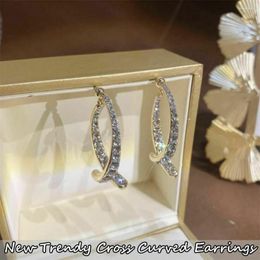 Dangle Earrings Fashion Cross Curved Gold Plated Drop Earring Zircon Jewellery For Women Gift Alloy Stick Ear Auricle