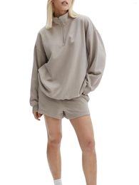 Women's Tracksuits Women S Cozy Lounge Set Oversized Sweater And Shorts Combo With Long Sleeve Quarter Zip Sweatshirt Convenient Pockets