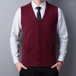 Жилетные жилеты мужские жилеты корейская мода мужчина кардиган сплошные рукавочные свитера кардиганы шерстяные вязаные мужские кашемир