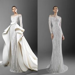 2021 Zuhair Murad Mermaid Wedding Dresses With Detachable Train Sheer Neck Long Sleeve Appliques Bridal Gowns Plus Size Wedding Dr299Z