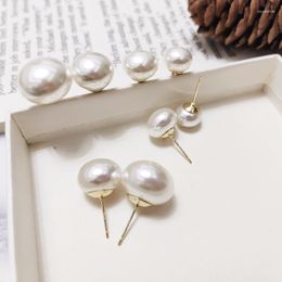 Stud Earrings French Highlighting Steamed Bun Flat Pearl 925 Silver Needle Temperament Niche Ins Port Wind Ear Accessories Wholesale