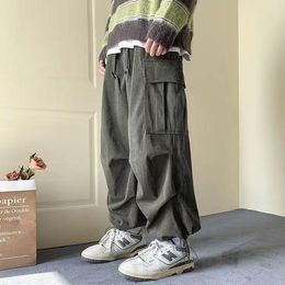Men's Pants Vintage Corduroy Work Trend Casual Oversize Large Pockets Trousers Japan Cityboy Straight Wide Leg