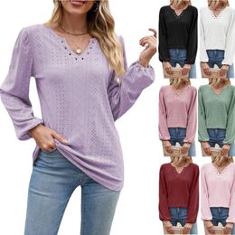 Women's T Shirts Womens Summer Casual T-Shirt Solid Colour Tunics Tops Loose V-Neck Puff Sleeve Blouses Babydoll