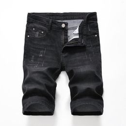 Men's Jeans Straight Black Gray Five-point Denim Shorts Stretch Ruined Summer Short Pants
