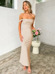 Casual Dresses For Women 2023 Summer Elegant Sexy One-Shoulder Tight Pleated Fishtail Long Dress Solid Party Women's Vestidos