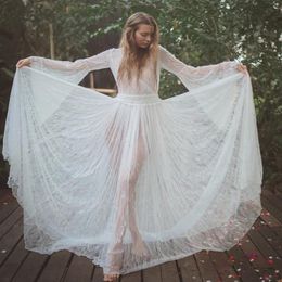 Illusion Boho Women Long Wedding Dresses 2020 Wedding Gown gongbaolage V Neck Lace Bohemian Slim Fit Party Sexy Bride Dress259i