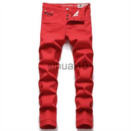 Men's Jeans Men's Jeans Red Simple Trend Stretch Slim Pants Mid-Waist Fashion Embroidery Premium Brand Jeans Street Hip Hop Clothing J230728