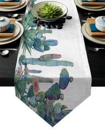 Table Runner Watercolour Cactus Fresh Nordic Modern Table Runner For Wedding Party Chirstmas Cake Floral Tablecloth Home Decoration 231101