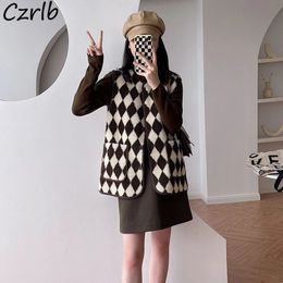 Women's Vests Plaid Vintage Vests Women S-4XL College Version Chic Japanese Style Spring Fall Outwear Loose Casual Clothes Female Ins 231031
