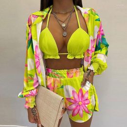 Women's Shorts Women Sexy Summer Bright-coloured Printing Fashion 3-piece Tank Tops Suit For Ladies Blouse Camis Set Style