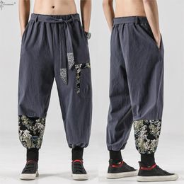 Ethnic Clothing Japanese kimono Men Cotton Linen Samurai Costume Ukiyo-e Print Belt Retro Harem Pants Haori Baggy Trousers Harajuku Hip Hop 230331