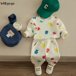 Clothing Sets VISgogo Baby Boys Girls Clothes Spring Fall Set Cute Bear Print Long Sleeve Sweatshirt with Elastic Waist Sweatpants 2PCS 230331