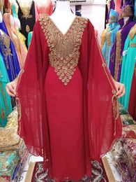 Ethnic Clothing Red Georgette Moroccan Dubai Dress Long Shirt Farasha Robe Evening 56 Inches