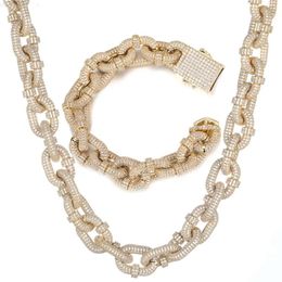 De New Style 17mm Cuban Chain Baguette o Shaped Prong Chain Iced Out Miami Cuban Link Chain Necklace