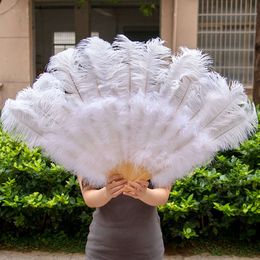 Folding White Fans for Wedding Performance Party Stage Show Props Coloured Ostrich Feather Fan Large Customzied