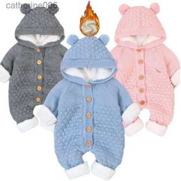 Jumpsuits Newborn Baby Clothes Cardigan Hooded Rompers Autumn Winter Girl Boy Fashion Infant Costume Kids Toddler Cashmere Knit JumpsuitL231101