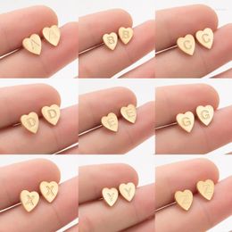 Stud Earrings Small Heart A-Z Initial Women Stainless Steel 26 Alphabet Letter For Children Everyday Jewellery Pendientes