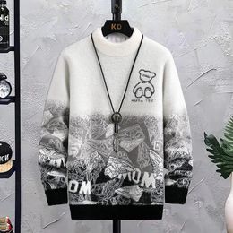 Men's Sweaters Luxury Brand Fashion Patchwork Hip Hop Crew Neck Sweater Mens Winter Thick Warm Mink Cashmere Korean Casual Knit Pullovers 231101