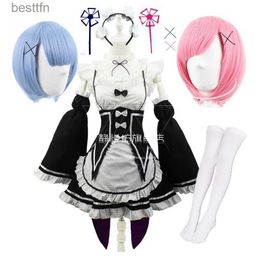 Anime Costumes Ram/Rem Cosplay Re zero Kara Hajimeru Isekai Seikatsu black blue red Come Maid Servant DressL231101