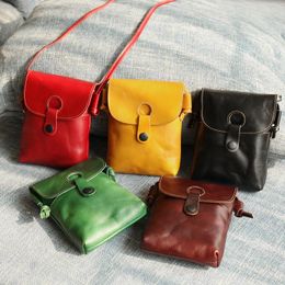 Evening Bags 2023 Literary Genuine Leather Mobile Phone Bag Cowhide Crossbody Small Vegetable Tanned Women's