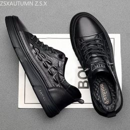 Dress Shoes Mens Genuine Leather Casual Shoes Print Spring Autumn Trend Sneakers Cool Leisure Flat Shoes Loafers Black 231101