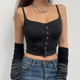 Women's Blouses Women Camisole Solid Color Boat Neck Comfortable Button Cardigan Casual Wear Slim Fit Sling Tank Top Summer Sexy Vest Daily