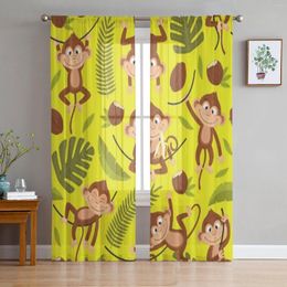 Curtain Monkey On Yellow Tulle Sheer Window Curtains For Living Room The Bedroom Modern Chiffon Voile Organza Decor Drapes