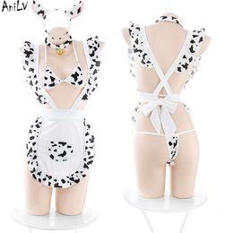 Ani 2022 Summer Beach Cow Bikini with Apron Maid Unifrom Pool Party Cosplay Women Nightdress Outfits Pamas Costumes cosplay