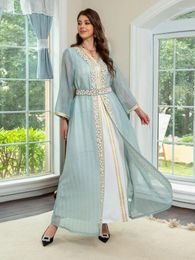 Ethnic Clothing Eid Muslim Women Dress Diamond Abaya 2 Piece Set Jalabiya Morocco Kaftan Party Long Dresses Turkey Ramadan Gown Saudi Arab