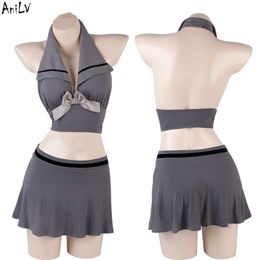 Ani Girl School Student Unifrom Women Grey Outfits Costumes Cosplay cosplay