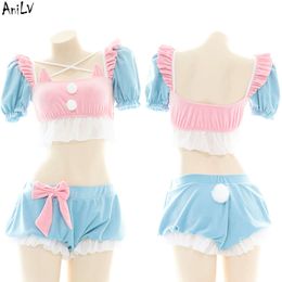Ani Student Cute Cat Lolita Girl Anime Princess Pamas Unifrom Costume Hot Women Pink Bow Swimsuit Lingerie Cosplay cosplay