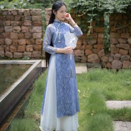 Ethnic Clothing Modern Hanfu Chinese Traditional Improved Skirts Literary Audrey Dress Elegant Woman Style Printing Linen Robe